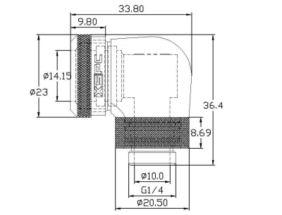 ANS  XSPC G1/4 auf 14mm HardTube Anschraubtülle 90° drehbar V2 - Schwarz-Matt