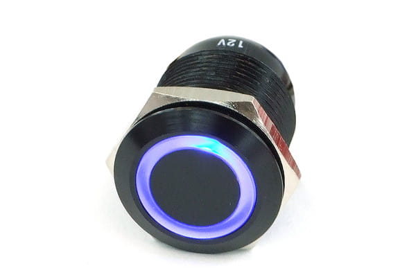 SEN Phobya Vandalismus  / Klingeltaster 19mm Aluminium schwarz, blau Ring beleuchtet 6pin EOL