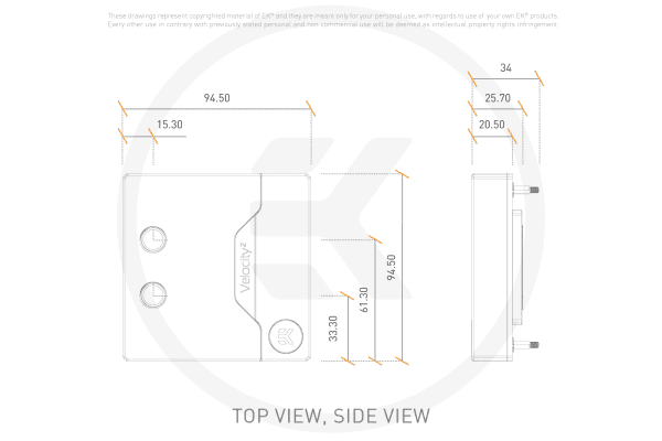 WAC EK Water Blocks EK-Quantum Velocity2 D-RGB - 1700/1851 Nickel + Gold