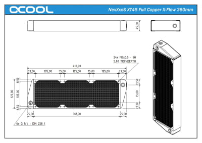 RAD Alphacool NexXxoS XT45 Full Copper X-Flow 360mm Radiator