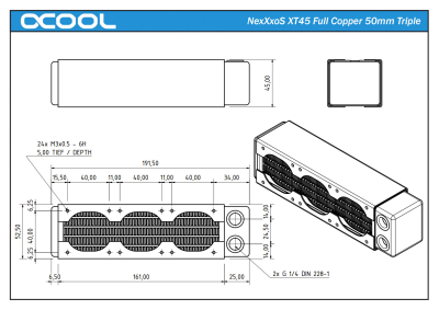 RAD Alphacool NexXxoS XT45 Full Copper 50mm Triple Radiator EOL