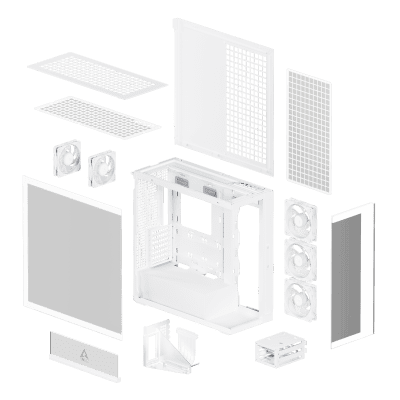 GHE Arctic Xtender VG (White) Premium E-ATX PC-Gehäuse mit vertikaler GPU-Montage