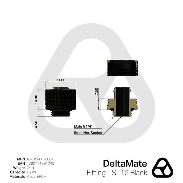 ANS Thermal Grizzly DeltaMate Fitting - ST16 Black