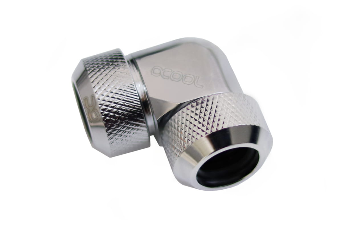 17410 Alphacool Eiszapfen 13mm HardTube compression fitting 90° L-connector  for Acryl- brass tubes (rigid or hard tubes) - knurled - chrome