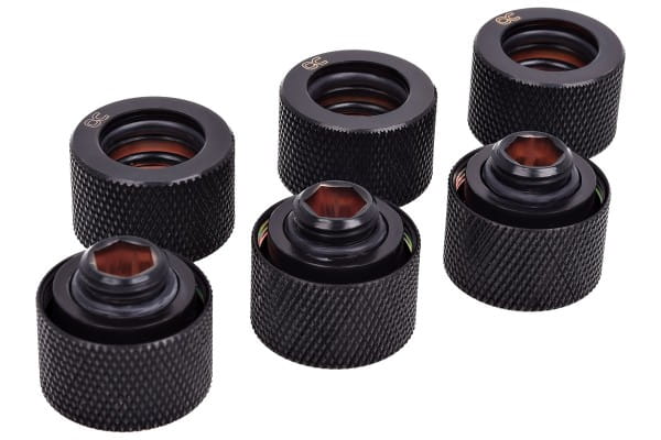 ANS Alphacool HT 16mm HardTube Anschraubtülle G1/4 - gerändelt - Deep Black Sixpack PHT EOL