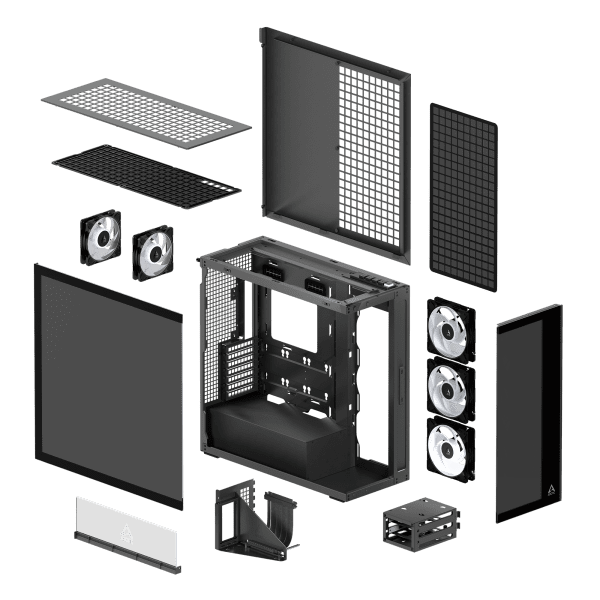 GHE Arctic Xtender VG (Black) Premium E-ATX PC-Gehäuse mit vertikaler GPU-Montage