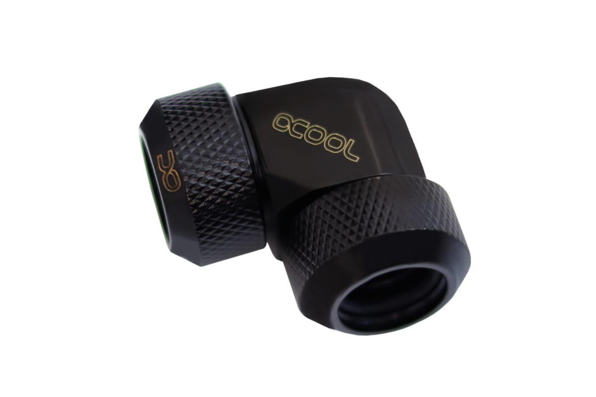 17444 Alphacool Eiszapfen 13mm HardTube compression fitting 90° L-connector  for Acryl- brass tubes (rigid or hard tubes) - knurled - deep black