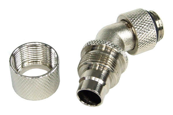 ANS 13/10mm (10x1,5mm) Anschraubtülle 45° drehbar G1/4 - gerändelt - silber vernickelt