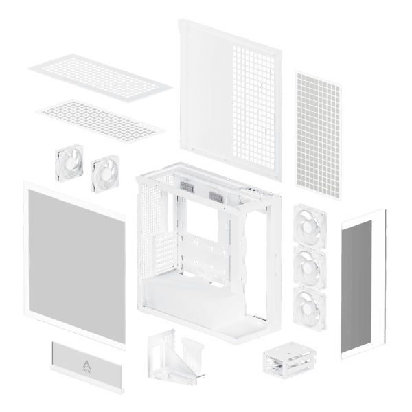 GHE Arctic Xtender VG (White) Premium E-ATX PC-Gehäuse mit vertikaler GPU-Montage