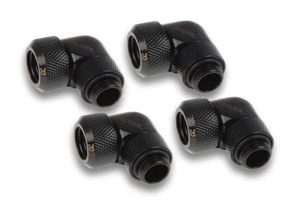 ANS Alphacool Eiszapfen 13mm HardTube Anschraubtülle 90° drehbar G1/4 für Acryl/Messingrohre - 4pcs Set Deep Black